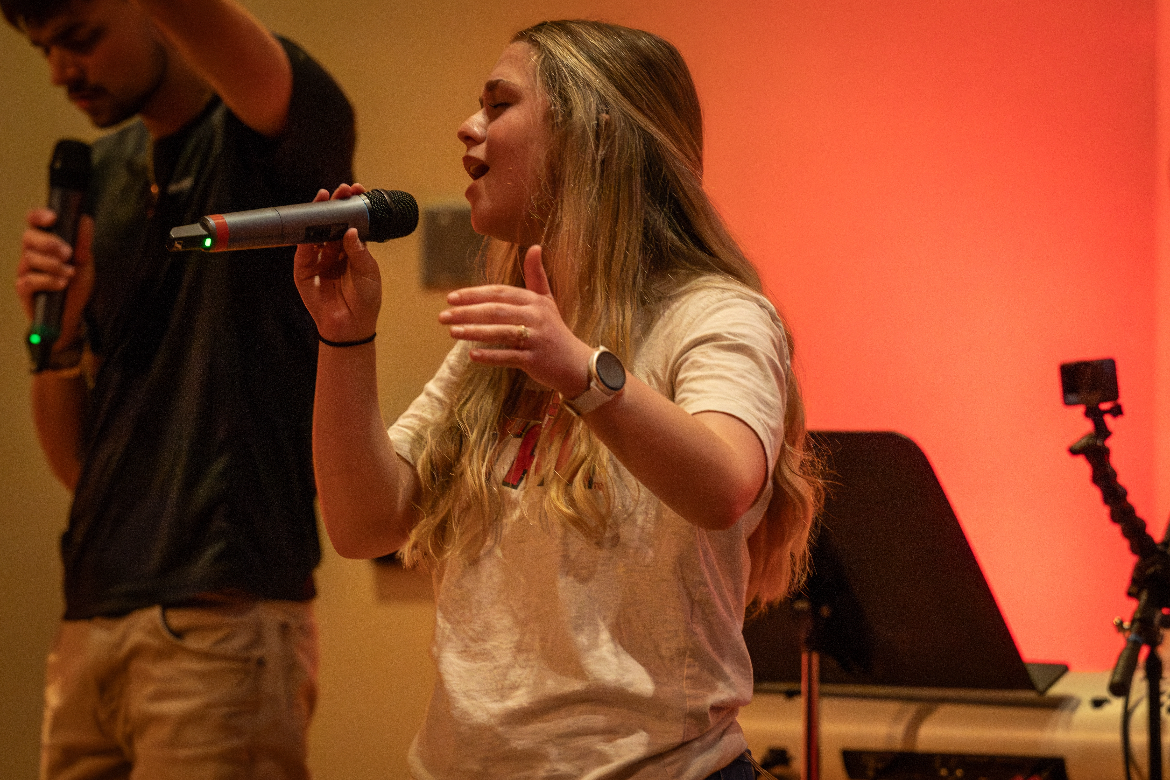 A woman singing